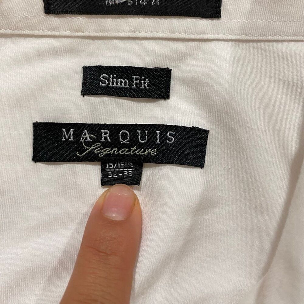 Marquis Signature Slim Fit Dress Shirt 15/15.5 32-33 – White Button Down Men’s L - Picture 3 of 10